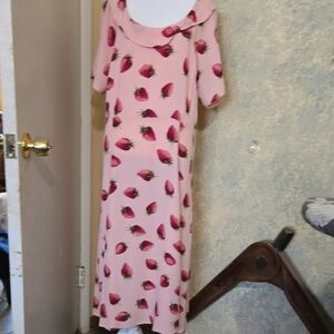 Pink Strawberry-Print Midi Dress
